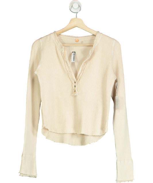 Free People Beige One Waffle-knit V-neck Jumper UK XS