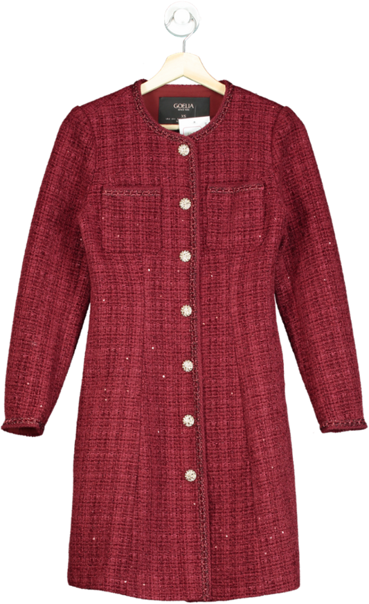 Goelia Red Tweed Button-Front Dress UK XS