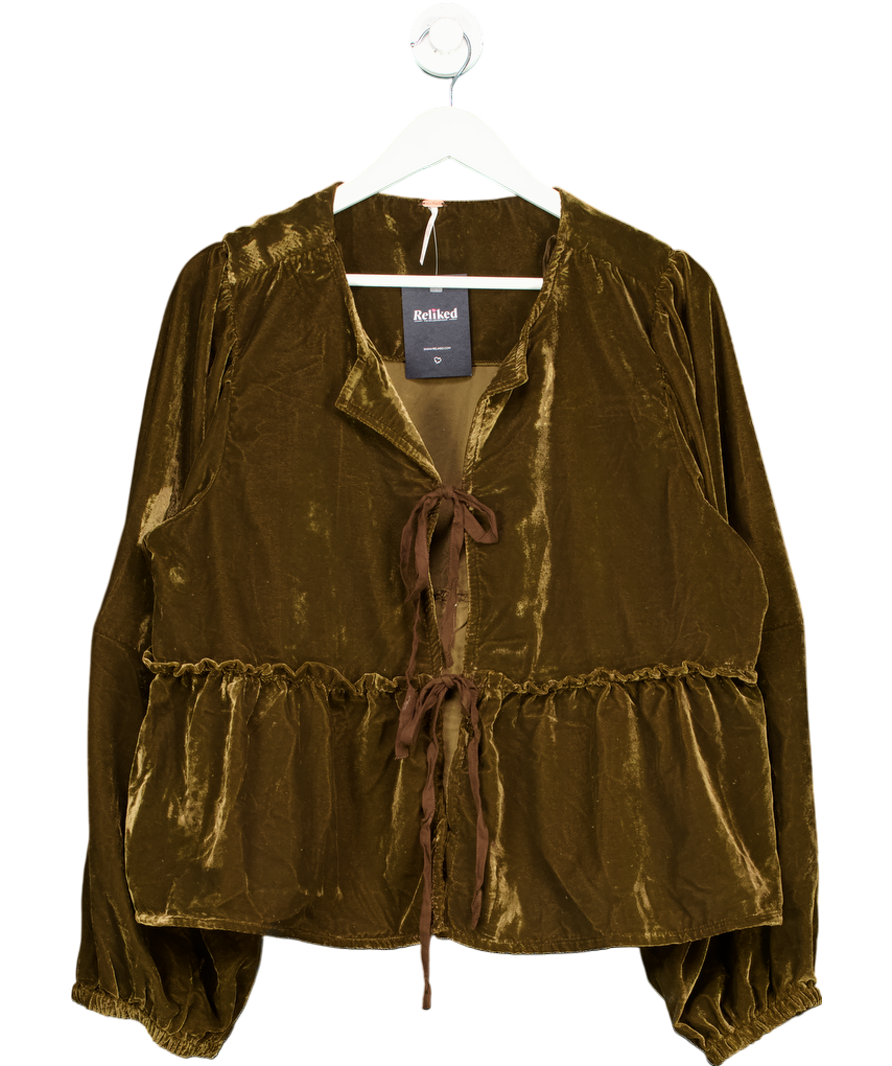 Free People Brown Brunch Babe Velvet Tie Front Blouse UK XL