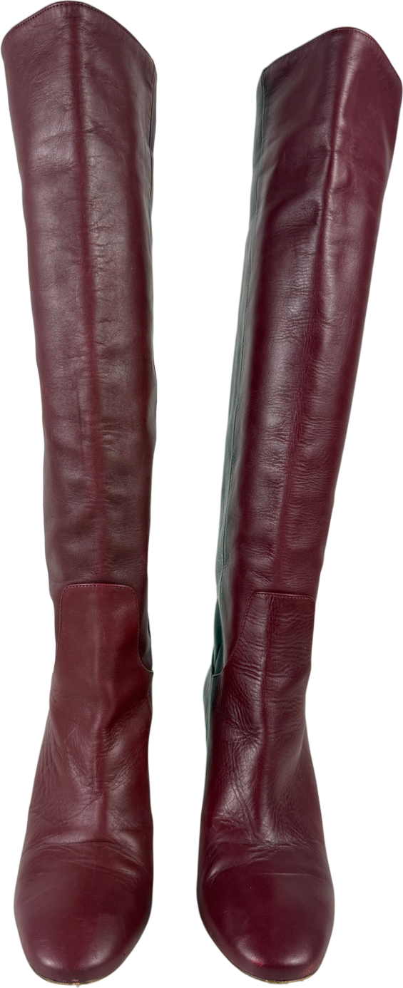 ZARA Red Burgundy Leather Knee High Boots UK 8 EU 41 👠