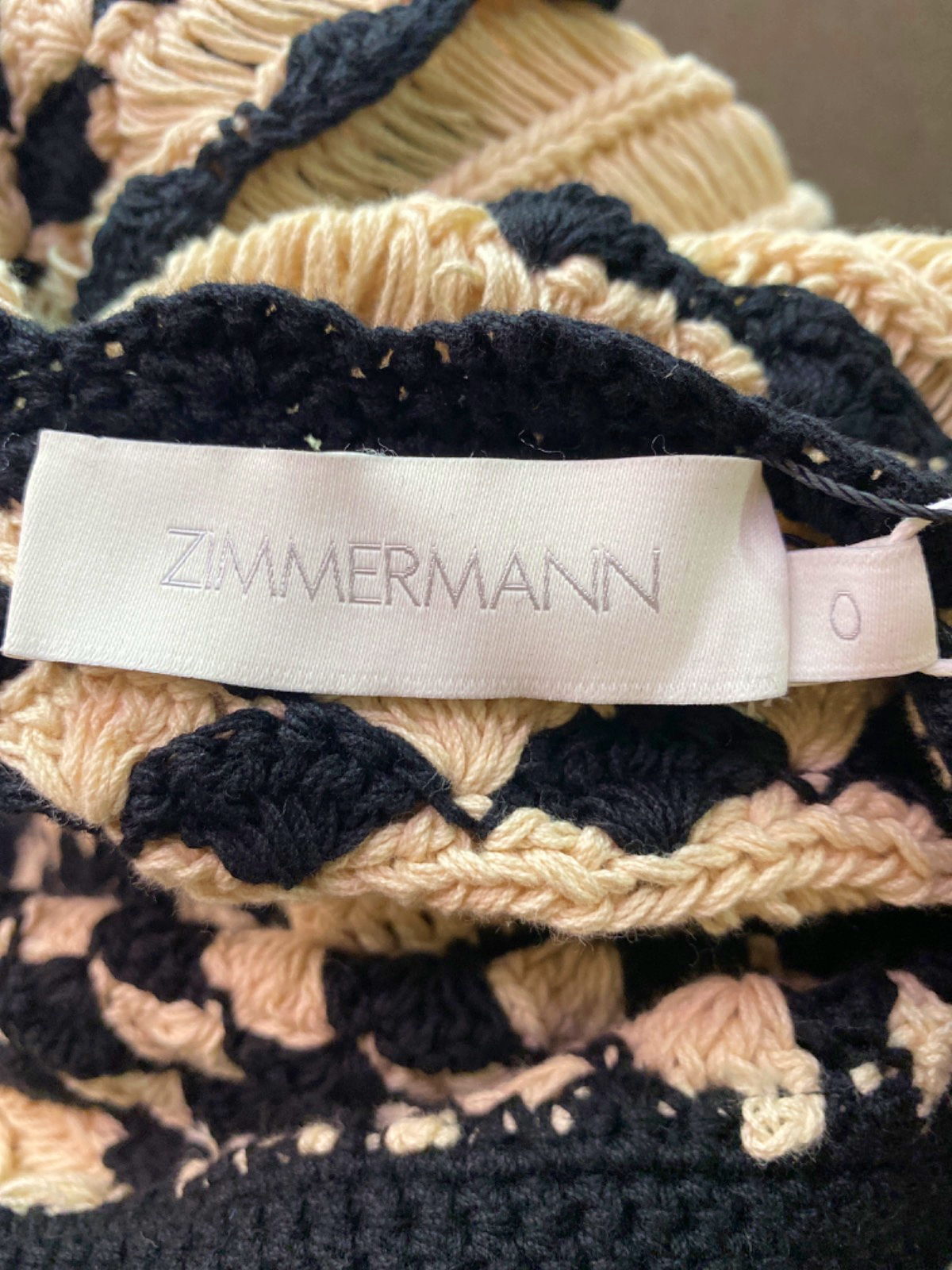 Zimmermann Black/Cream Anneke Crochet Halter Tank UK 8