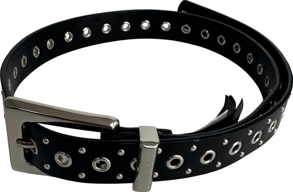 Mango Black Leather Handmade Studded Bonded Belt UK S