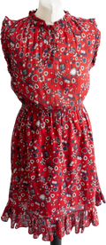 & Other Stories Red Cotton Paisley Print Dress With Frill Details UK 12