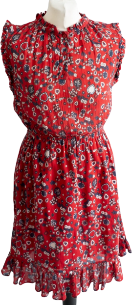 & Other Stories Red Cotton Paisley Print Dress With Frill Details UK 12