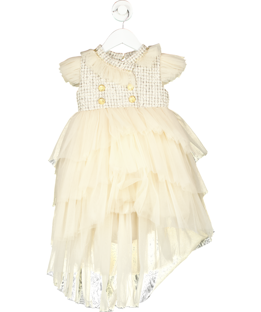 Petite Maison Kids Nude Fira Tweed And Tulle Layered Dress 3 Years