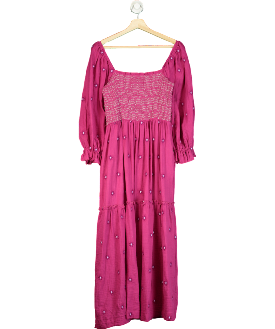 Amazon Purple Puff Sleeve Square Neck Flower Embroidered Maxi Dress UK L