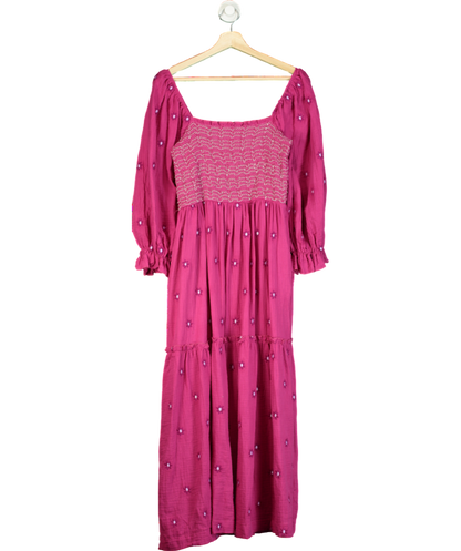 Amazon Purple Puff Sleeve Square Neck Flower Embroidered Maxi Dress UK L