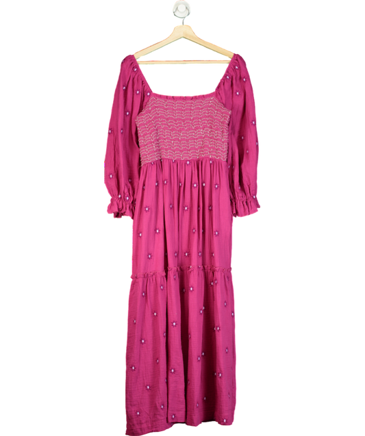 Amazon Purple Puff Sleeve Square Neck Flower Embroidered Maxi Dress UK L