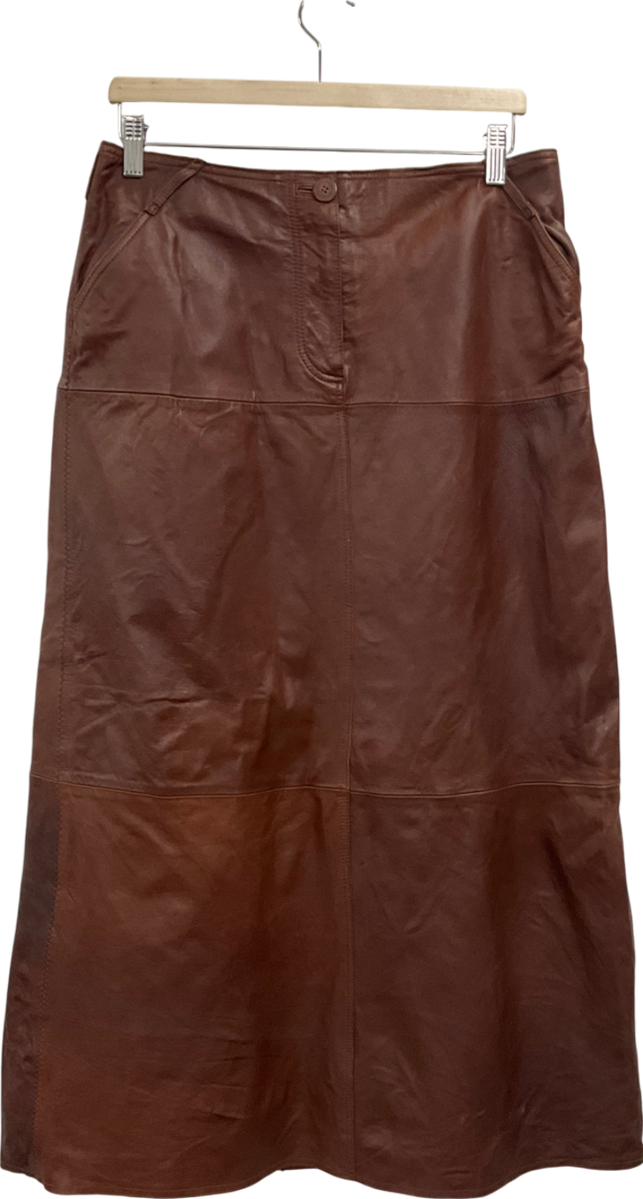 Next Brown Florere Leather Pencil Midi Skirt UK 14