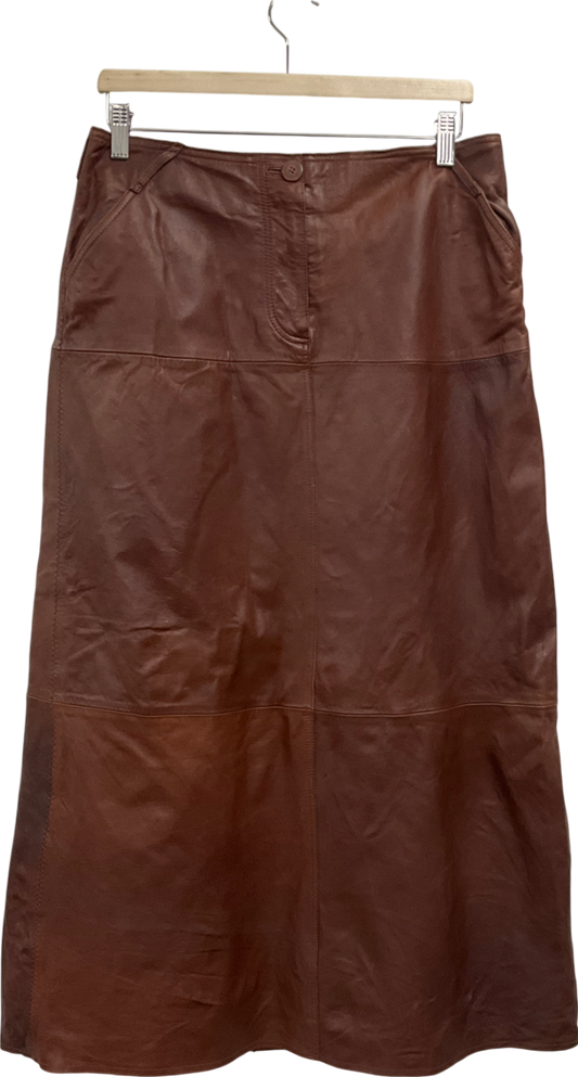 Next Brown Florere Leather Pencil Midi Skirt UK 14