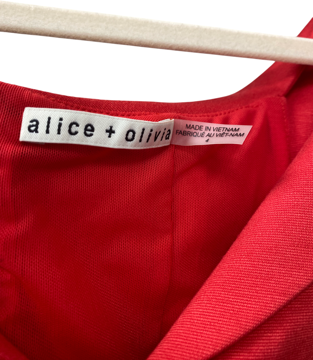 Alice + Olivia Red Poppy Off Shoulder Midi Dress UK 8