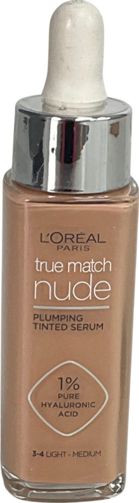 Loreal True Match Nude Plumping Tinted Skin Serum, 1% Hyaluronic Acid 3-4 Light-medium 30ml