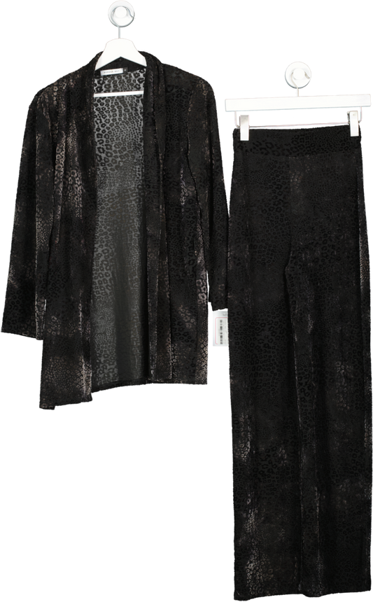 Sundarbay Black Leopard Print Flocked Oversized Shirt & Wide Leg Pants UK 8
