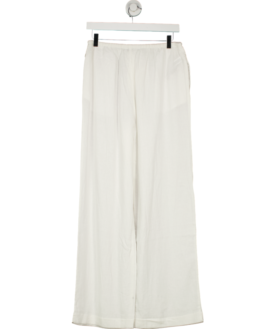 MANGO White Travis Straight Linen Blend Trousers UK S