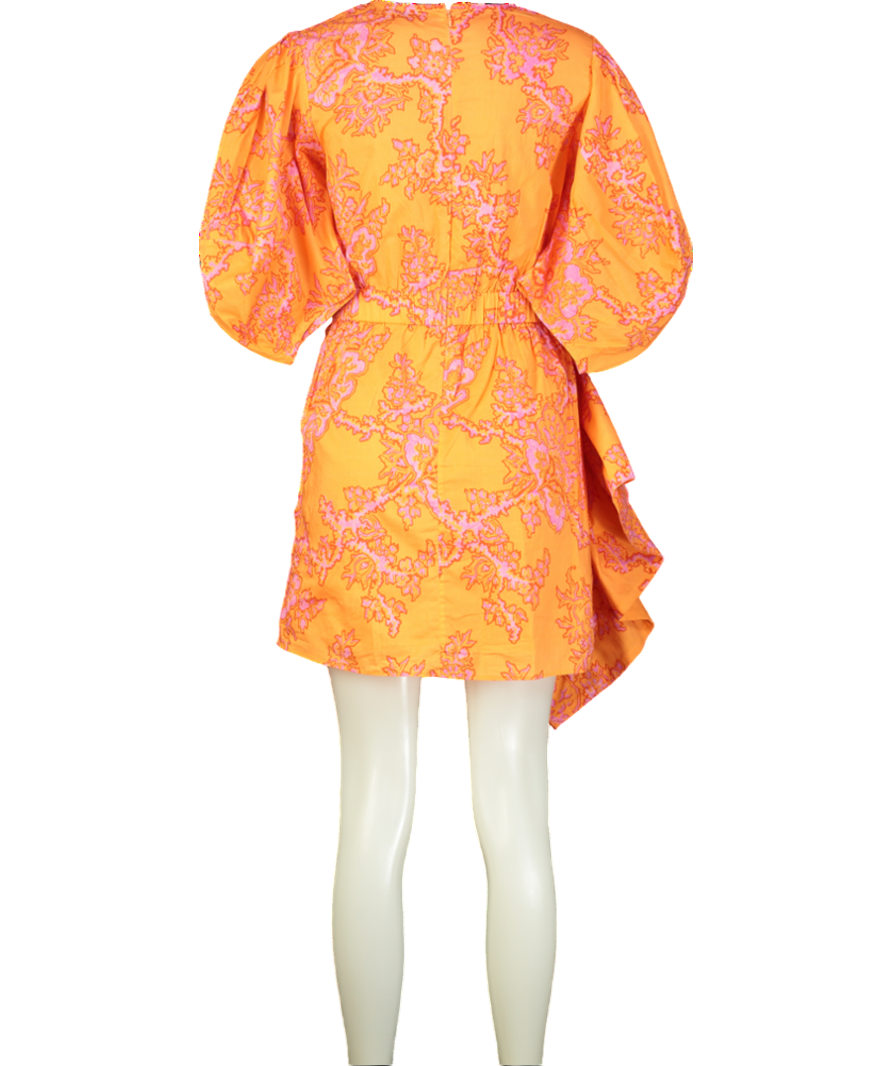 Rhode Resort Orange Pia Puff Sleeve Dress UK 6