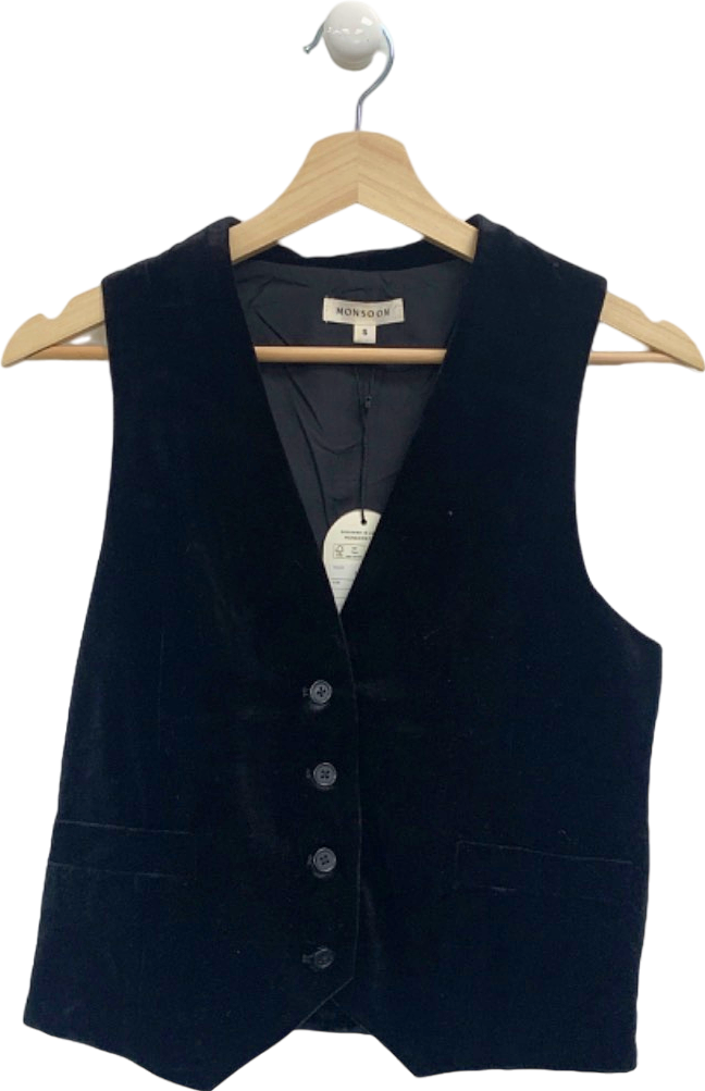 Monsoon Black Velvet Waistcoat Small