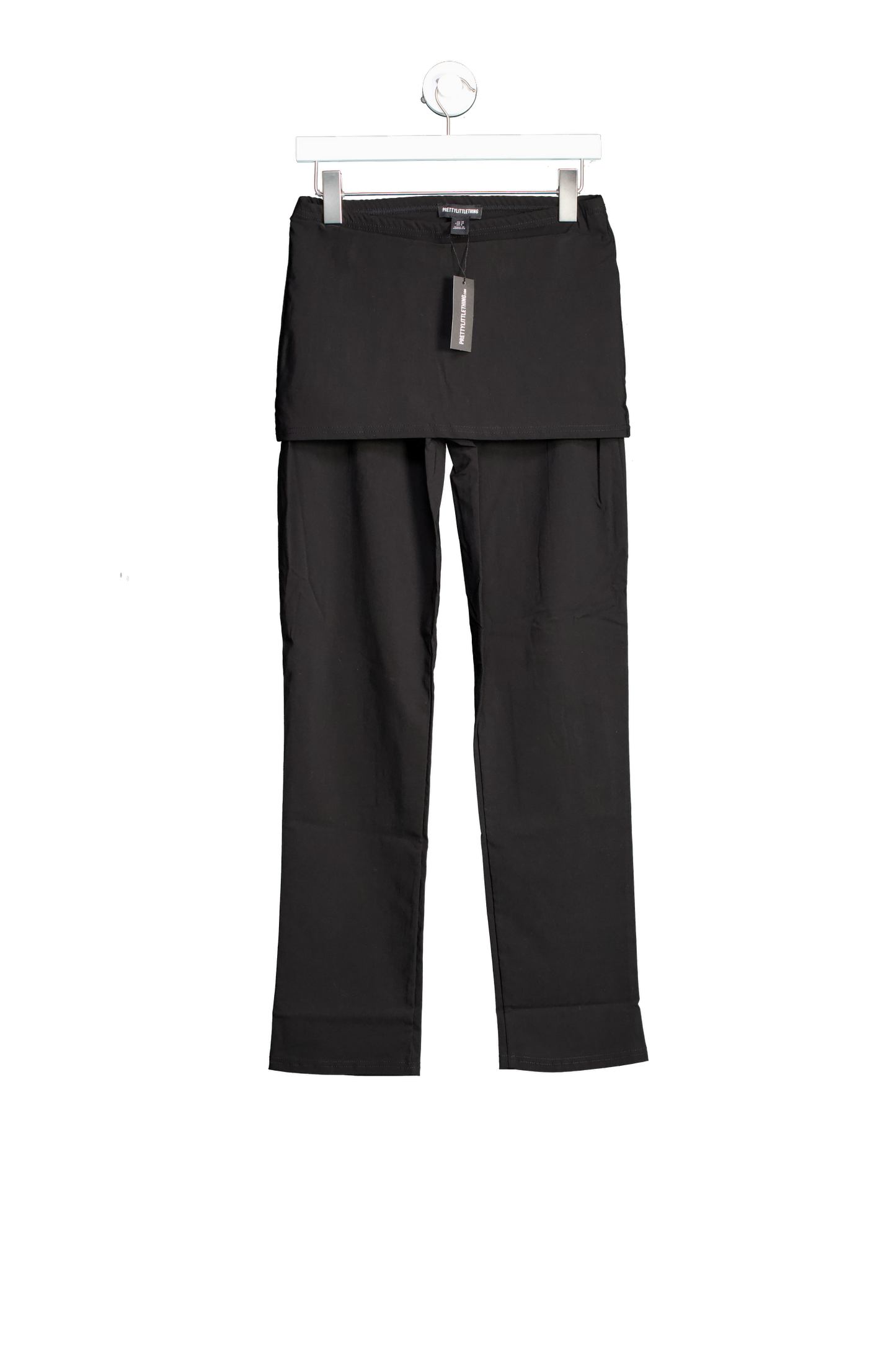 PrettyLittleThing Black Stretch Woven Peplum Skirt Trousers UK 10