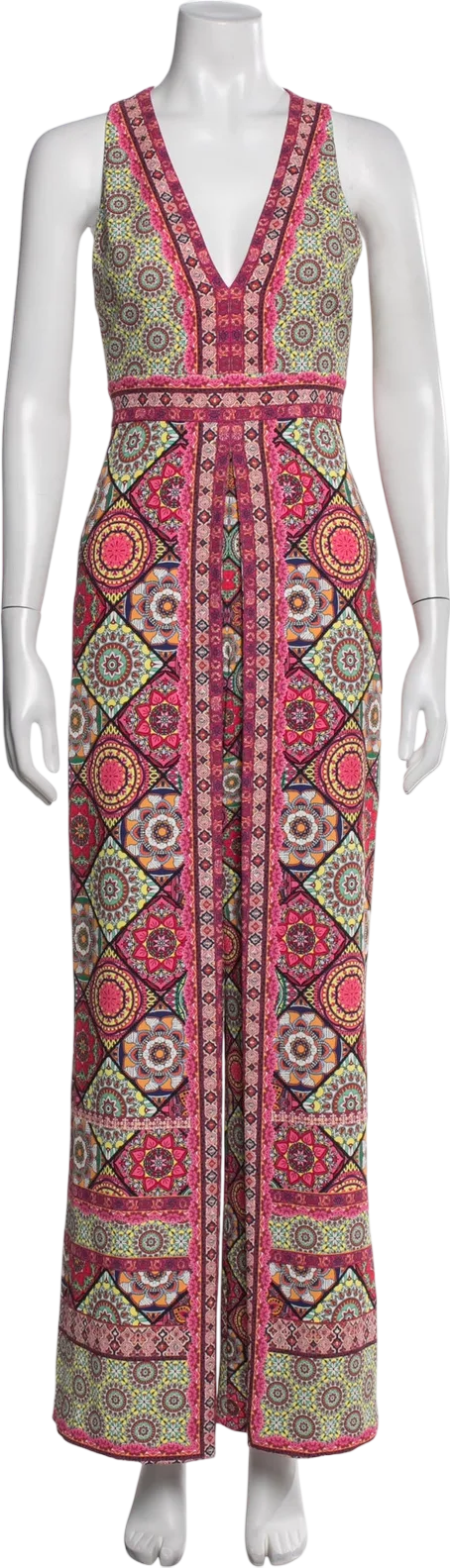 ALICE + OLIVIA Multicoloured Tile Print Audrie Pleated Jumpsuit Sz0 UK 4