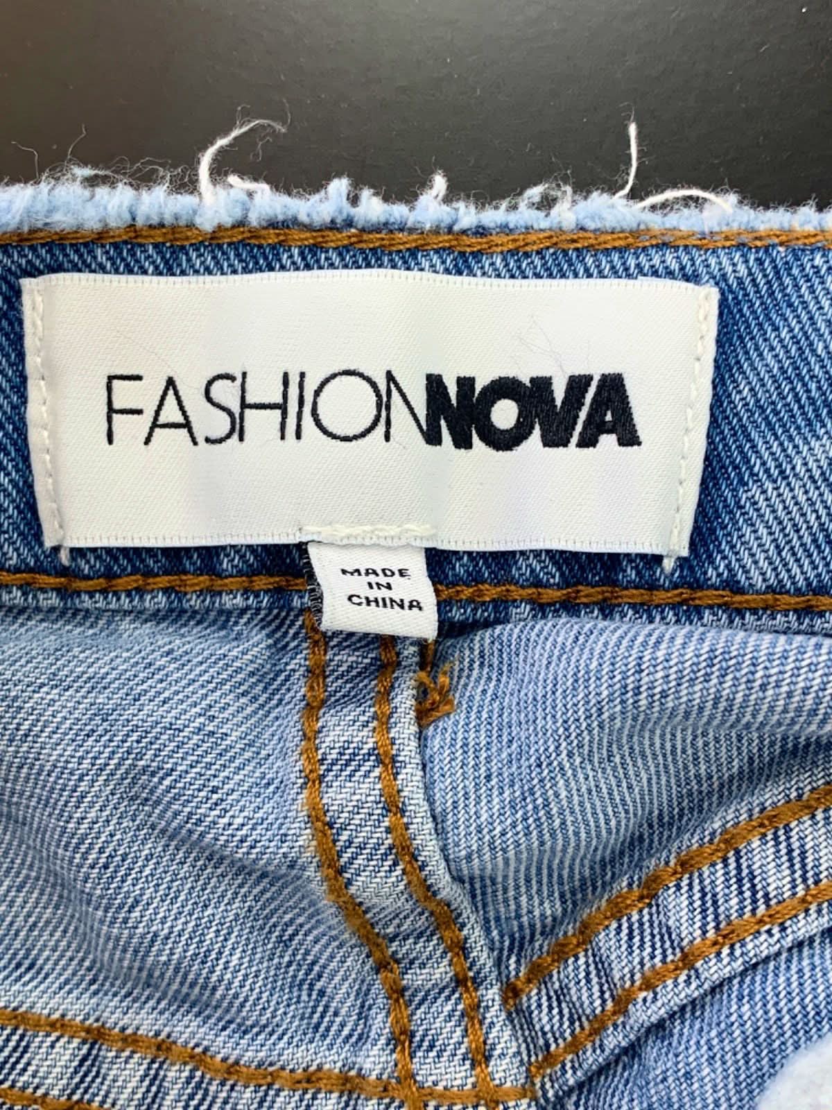 Fashion Nova Blue Distressed Wide Leg Jeans UK W24-25