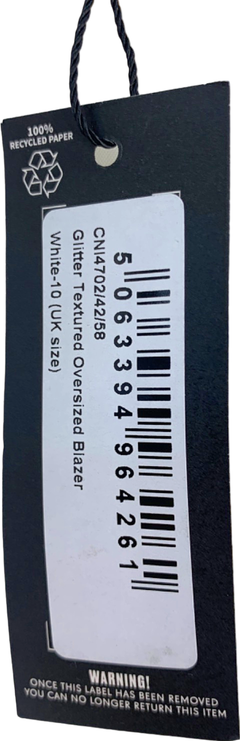 PrettyLittleThing White Glitter Textured Oversized Blazer UK 10