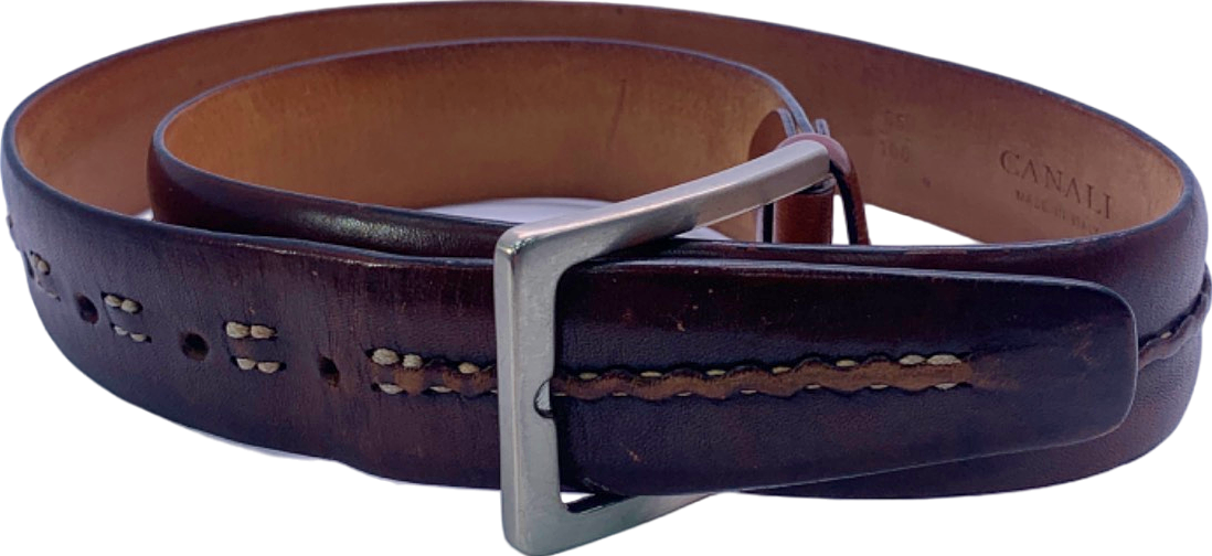 Canali Brown Leather Belt Size 85