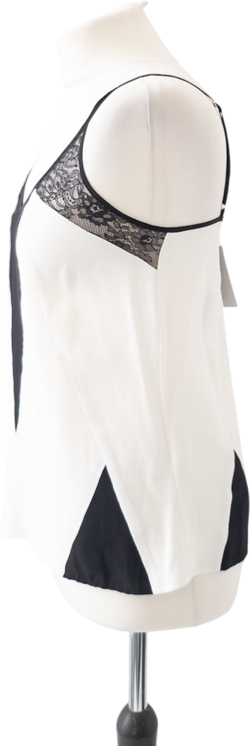SANDRO Ivory Cami Top With Black Lace Detaling UK 8