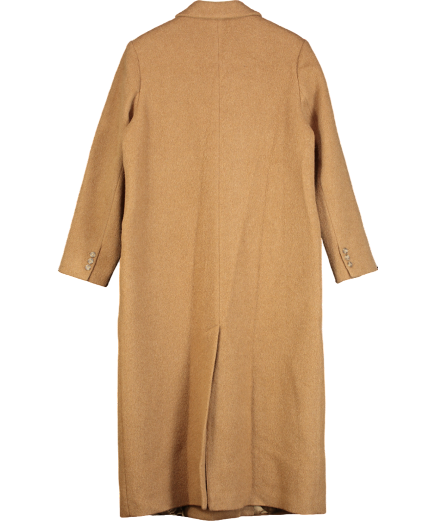 Whistles Beige Tan Point-collar Double-breasted Textured-wool Coat UK 16