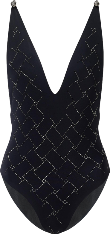 Kurt Geiger Black Crystal Embellished Quilting V Swimsuit UK S