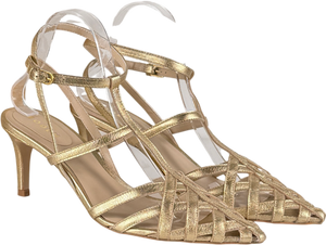 BODEN Metallic Gold Leather Cage Front Heels UK 8 EU 41
