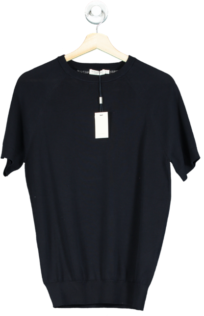 SuitSupply Blue Navy Cotton & Mulberry Silk Short Sleeve Crewneck UK M