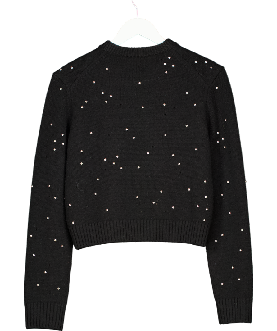 Maje Black Rhinestone Embellished Cropped Wool Jumper UK 8