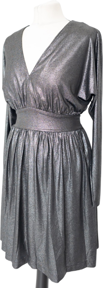 HALSTON HERITAGE Metallic Pewter Long Sleeve Dress UK 4