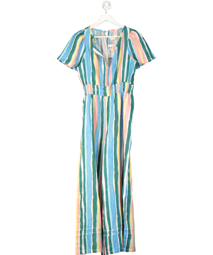 Anthropologie Blue Striped Linen Jumpsuit UK S