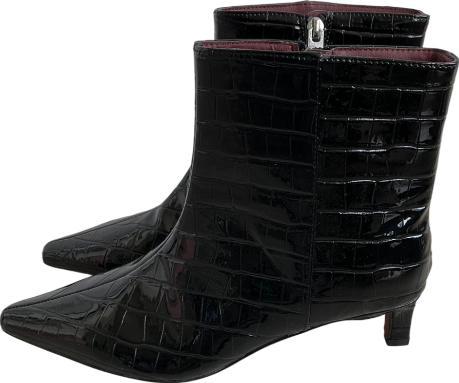 River Island Black Croc Kitten Heel Ankle Boots UK 4 EU 37 👠