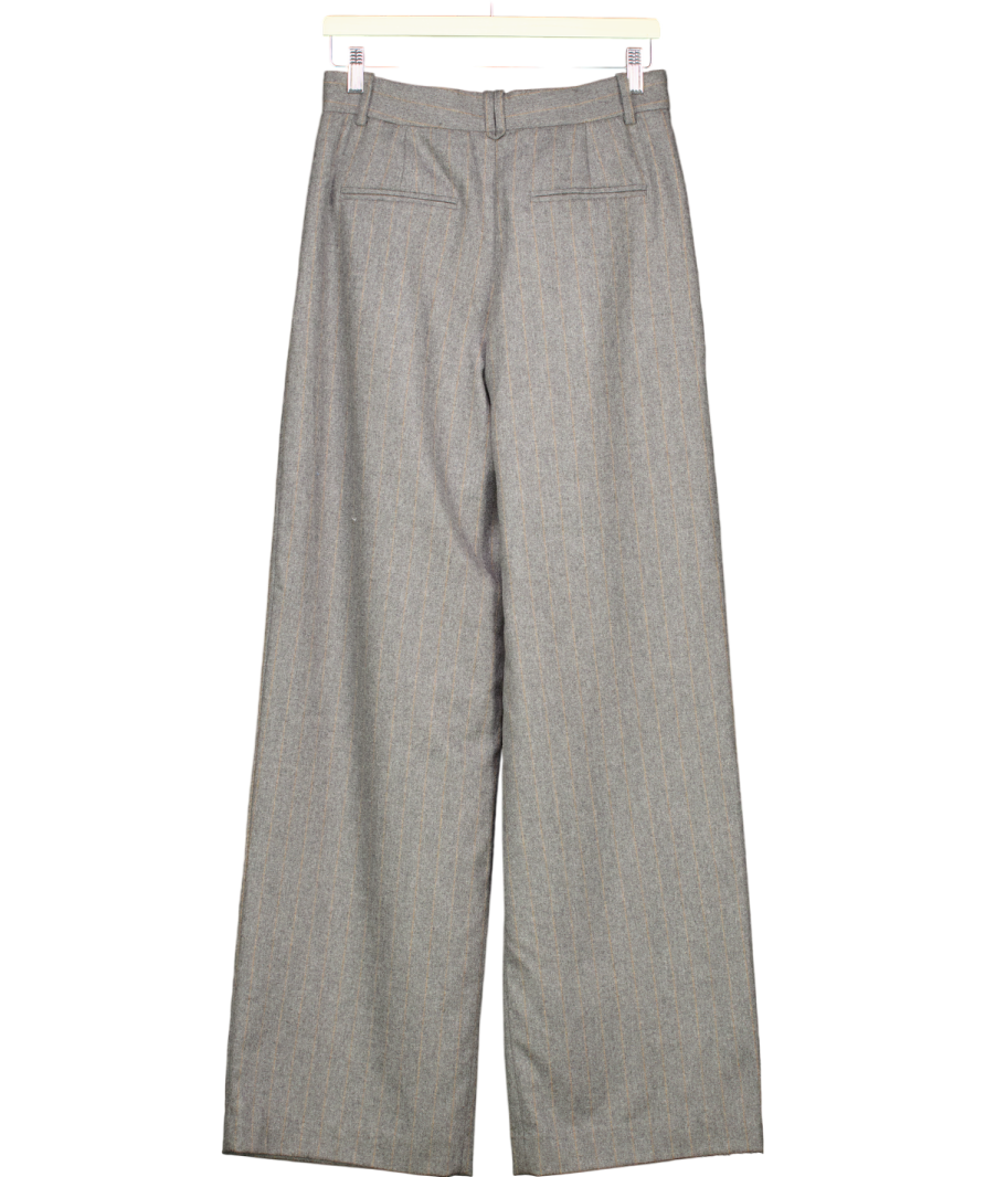 MANGO Grey Pinstripe Wool Blend Wide Leg Trousers UK 8