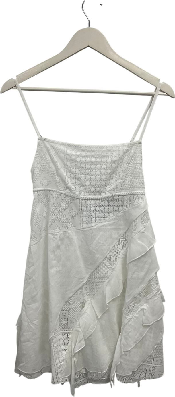 Free People White Lace Frill Mini Dress UK XS