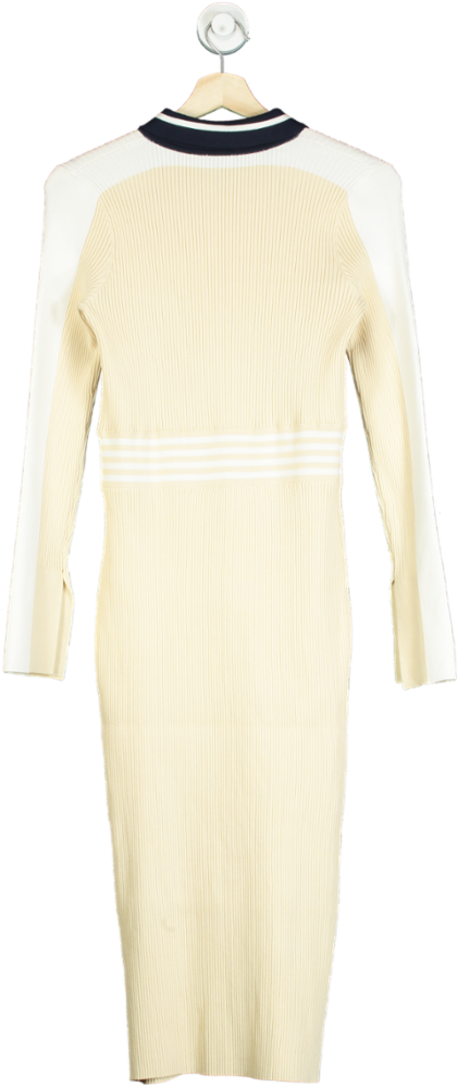 Karen Millen Natural Rib Knit Polo Zip Up Midi Dress UK S