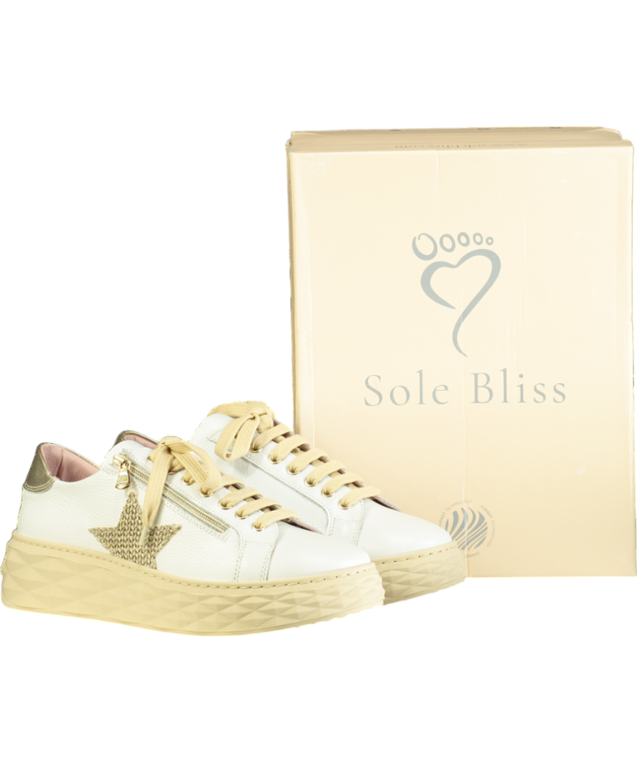 Sole Bliss White Petra Leather & Raffia Trainers UK 7 EU 40 👠