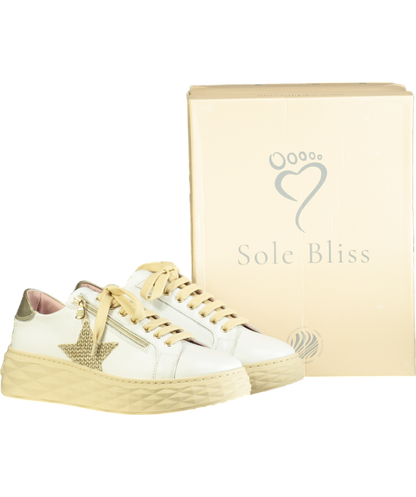 Sole Bliss White Petra Leather & Raffia Trainers UK 7 EU 40 👠