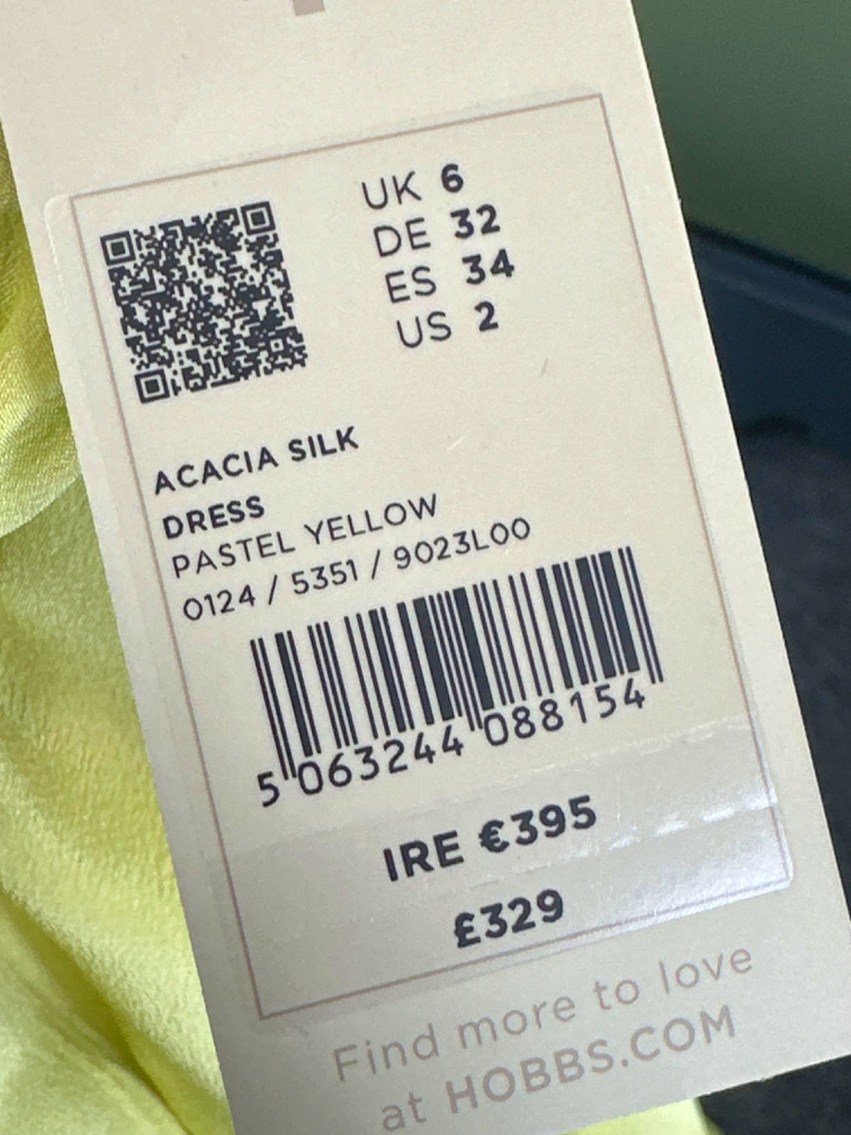 Hobbs Pastel Yellow Acacia Silk Dress UK 6