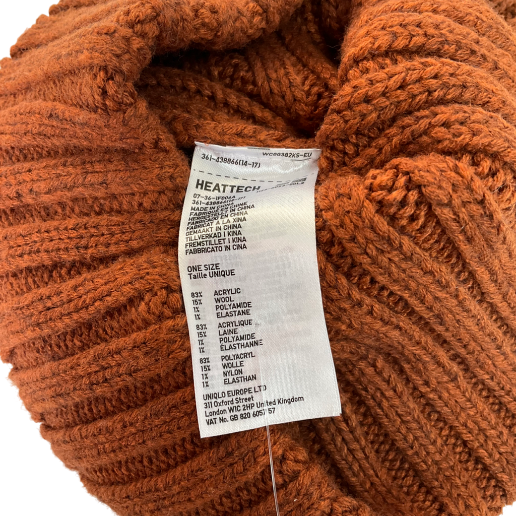 heattech Brown Ribbed Beanie One Size