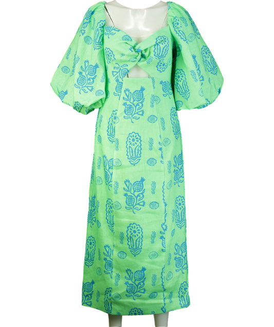 Rhode Green Linen  Noa Midi Dress Clover Block UK 10