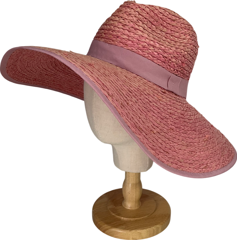 Pink Rafia Wide Brim Hat One Size