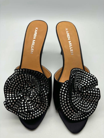 Karen Millen Black Rhinestone Embellished Heeled Mules UK 5