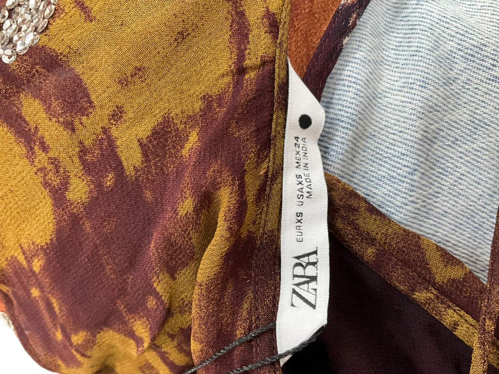 ZARA Multicoloured Sequin Brown Mesh Cami Top UK XS