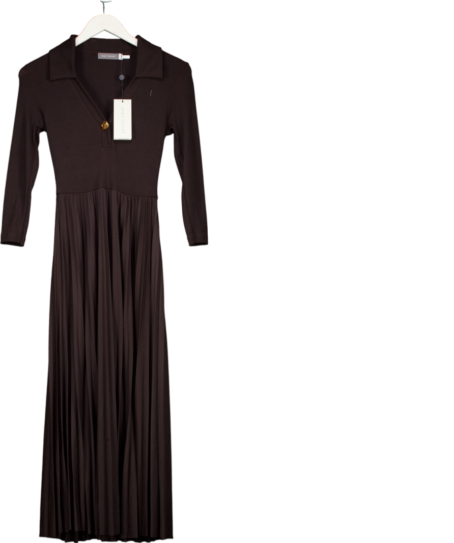 Mint Velvet Chocolate Brown Jersey Collar Midi Dress UK XS