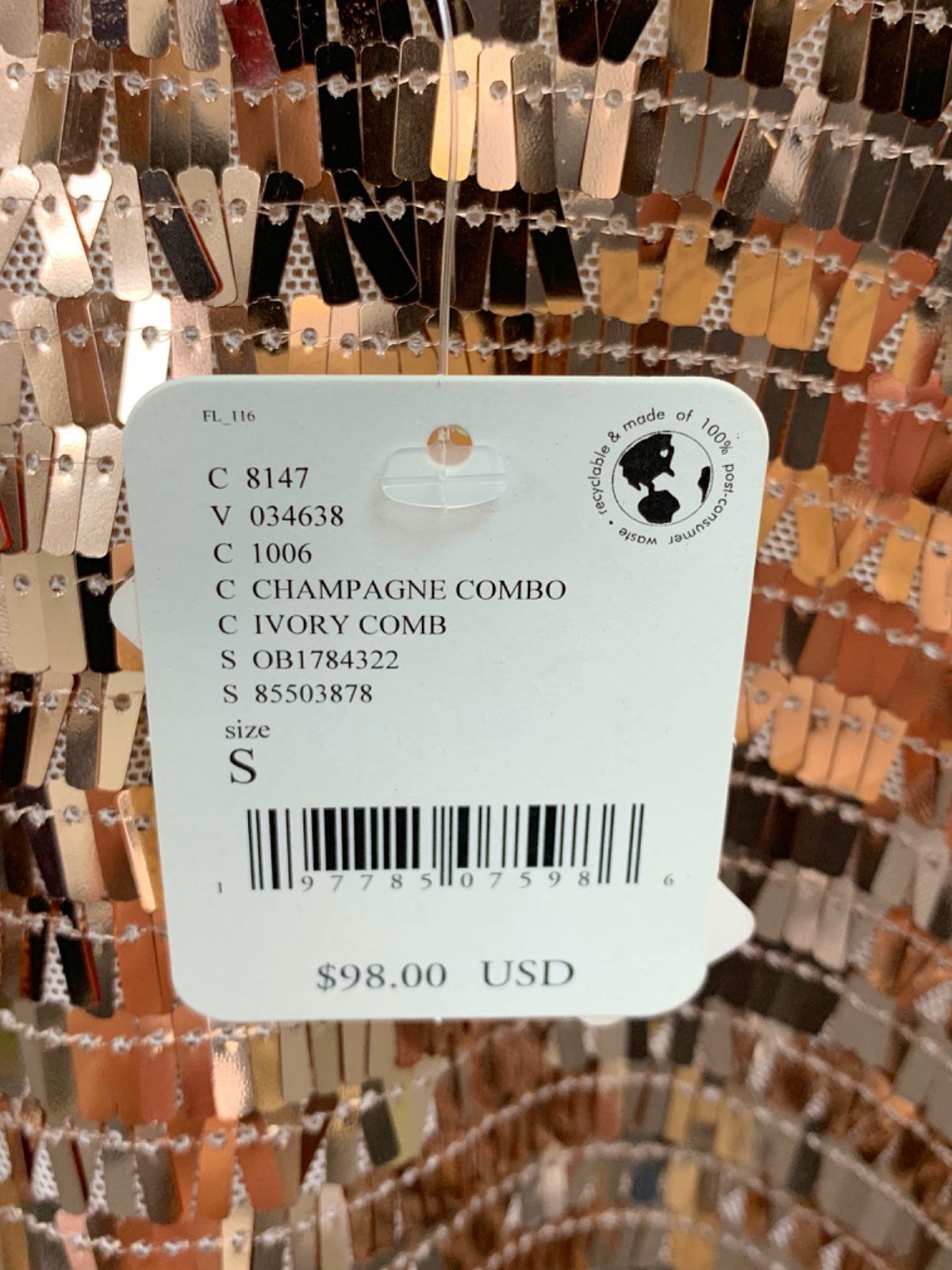 Free People Champagne Combo Sequin Camisole UK S