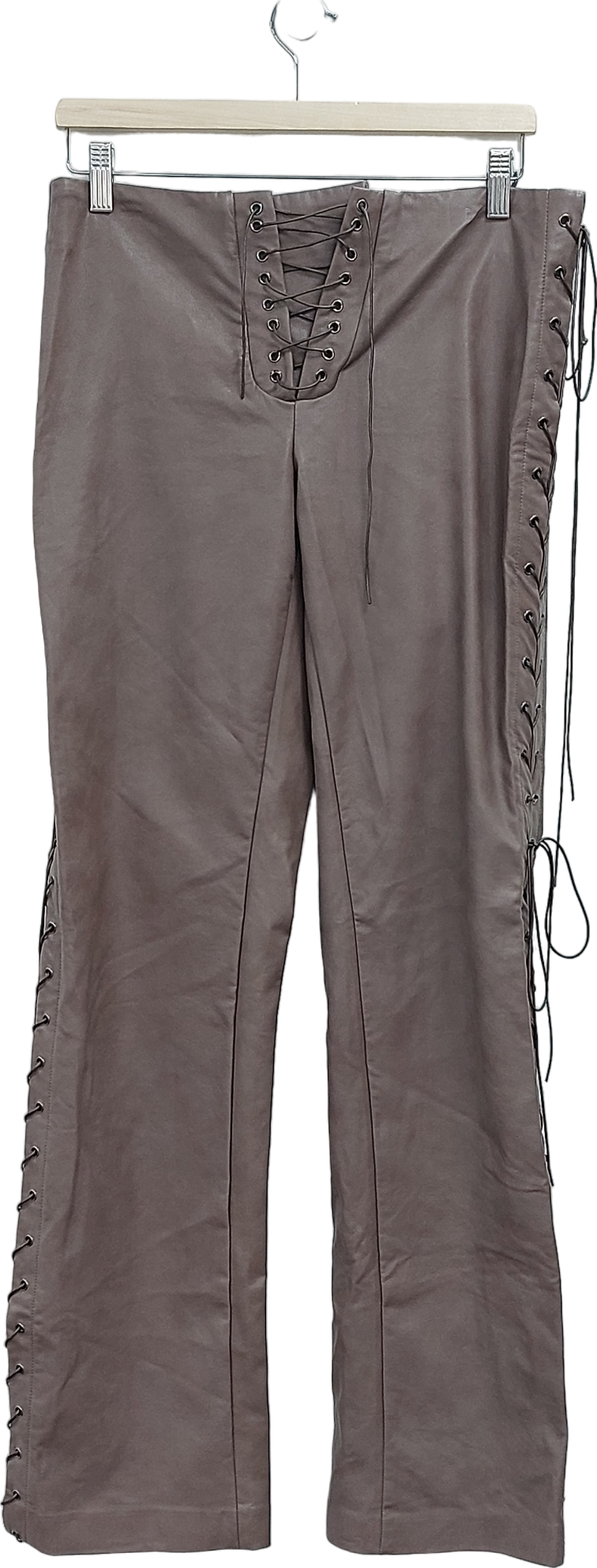 House of CB Brown Drew Mocha Vegan Leather Lace Up Trousers UK M