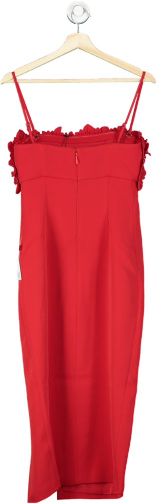 Nadine Merabi Red Flower Ruffle Sleeveless Midi Dress UK S