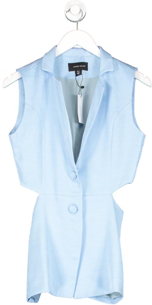 Karen Millen Blue Premium Linen Cut Out Waistcoat UK 10